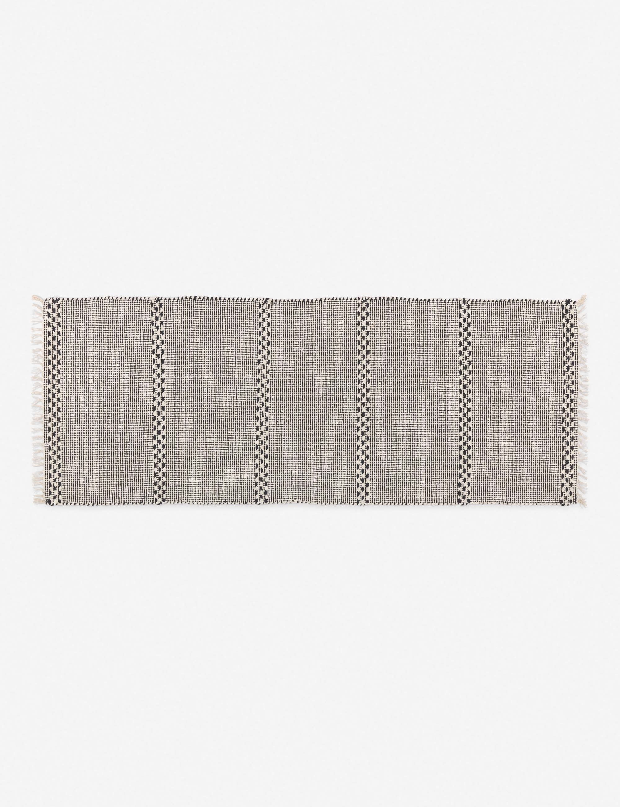 #size::2--x-5- | Masha gray and black geometric machine washable mat in its runner size