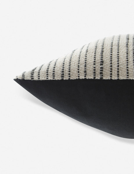 #color::natural-and-black #size::12--x-24- #insert::down #insert::polyester | Side view of the Peregrine black and white marled striped lumbar pillow