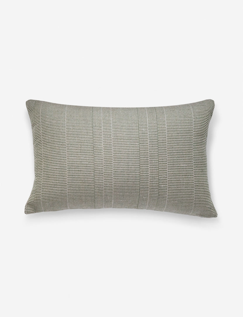 #color::moss #style::lumbar | Moss green Milan indoor and outdoor lumbar pillow with a linear pattern by Sunbrella