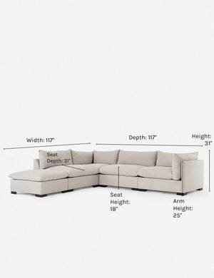 Dimensions on the Mitzi gray linen modular sectional sofa