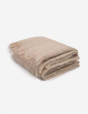 Aimee mohair blush wool throw blanket with fringe ends