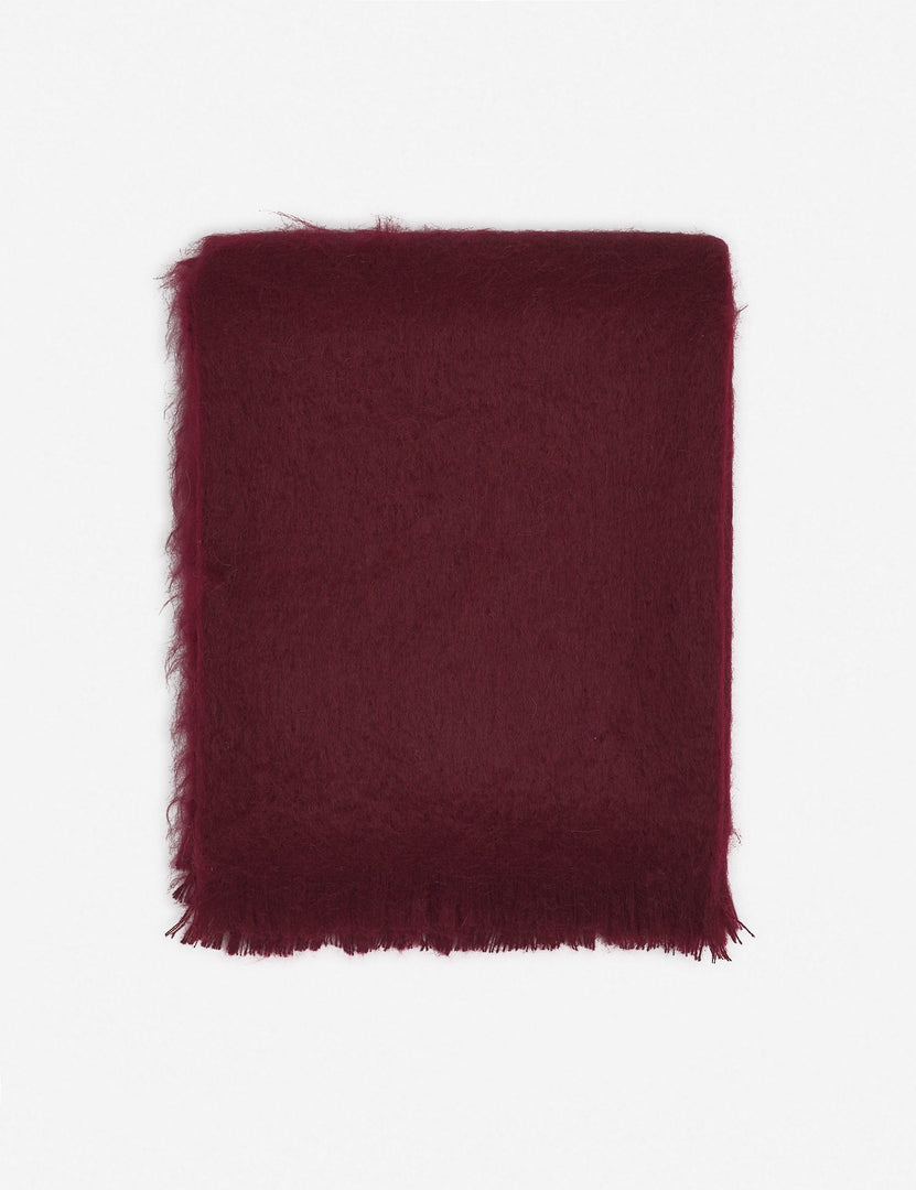 #color::merlot | Aimee mohair blush merlot burgundy warm gray wool throw blanket with fringe ends