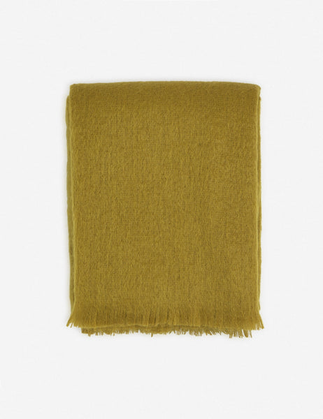 #color::mustard | Aimee mohair mustard yellow wool throw blanket with fringe ends