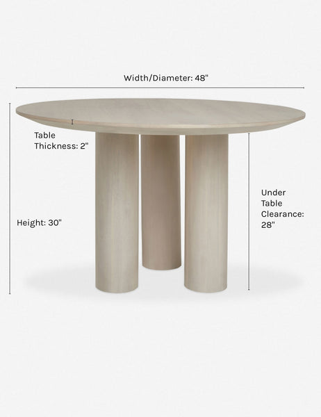 #color::whitewash | Dimensions on the Mojave Round Dining Table