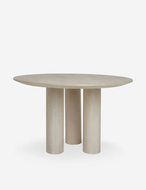 Mojave White Wooden Round Dining Table with a three pillar base