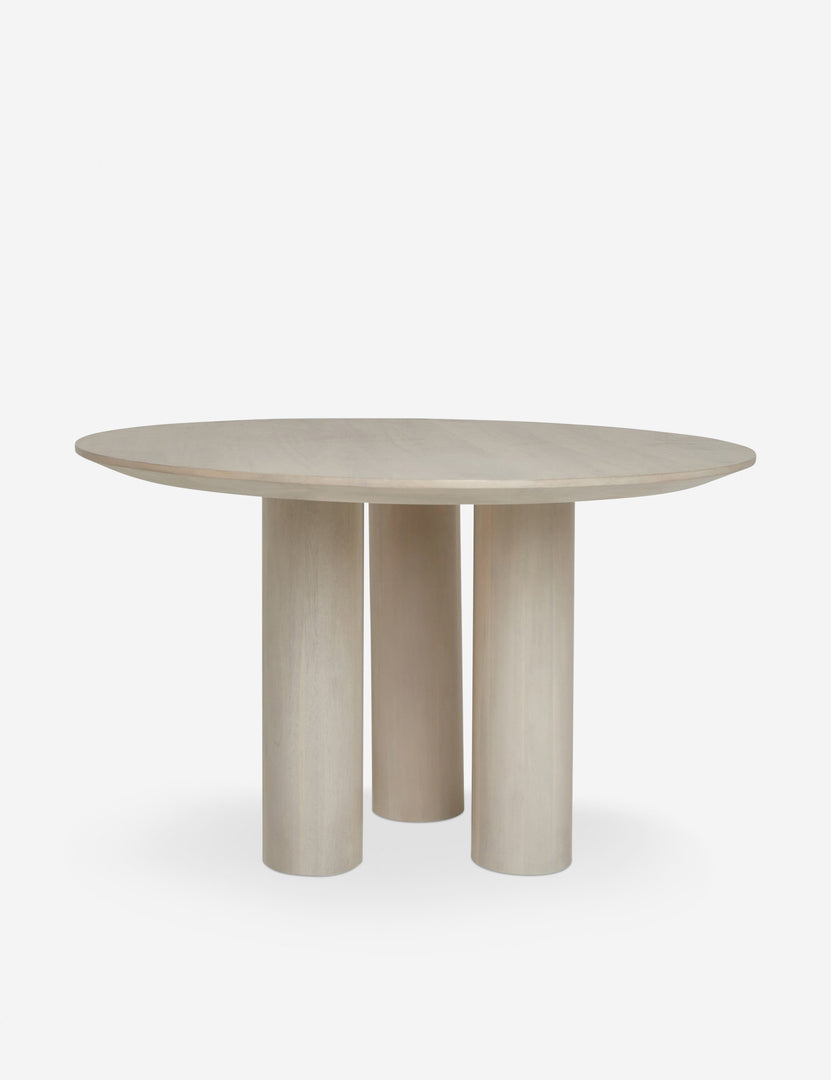 #color::whitewash | Mojave White Wooden Round Dining Table with a three pillar base