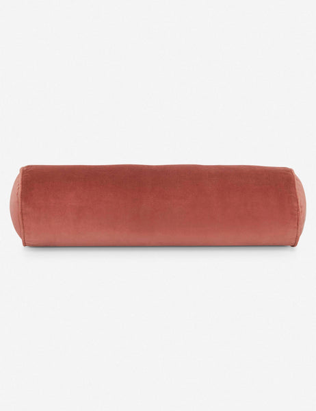 #color::coral | Sabine coral velvet cylindrical bolster pillow