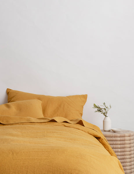 #color::mustard #size::twin #size::queen #size::king #size::cal-king | European Flax Linen mustard orange Sheet Set by Cultiver