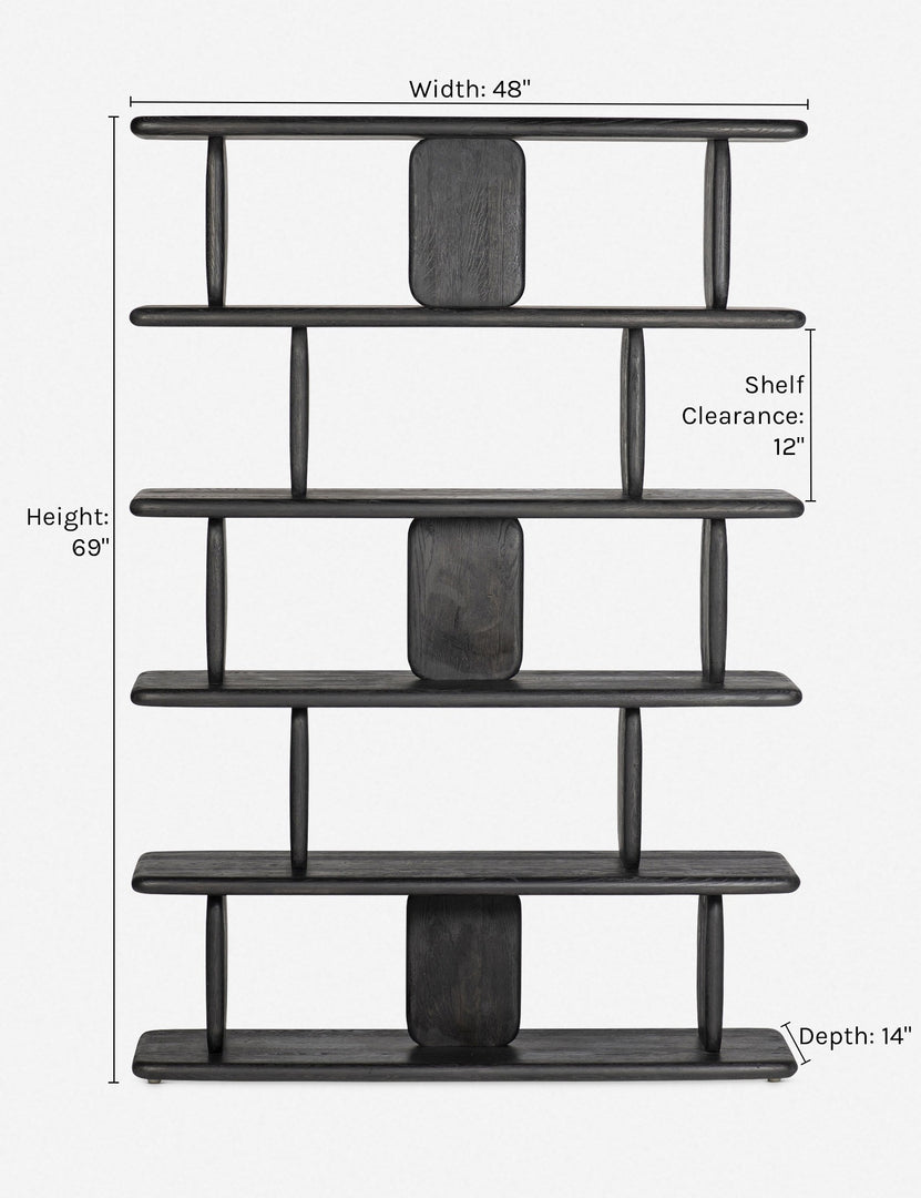 #color::black | Dimensions on the Nera black solid wood sculptural bookcase