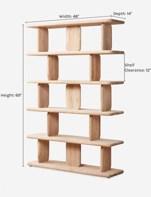 Dimensions on the Nera natural solid wood sculptural bookcase