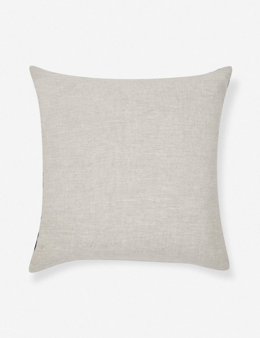 | Rear view of the gray side of the Nico black handmade mudcloth throw pillow with an alternating x-motif pattern