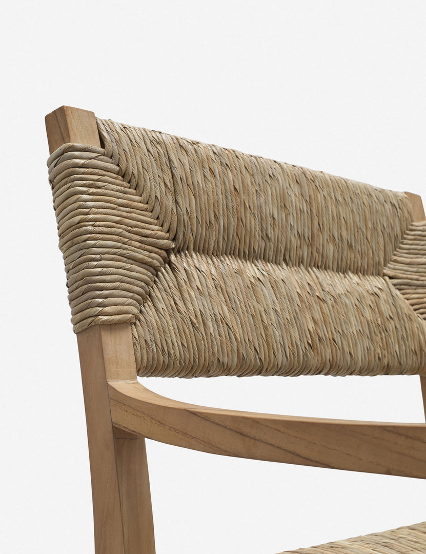 | Close-up of the woven back on the Nolani woven rattan arm chair