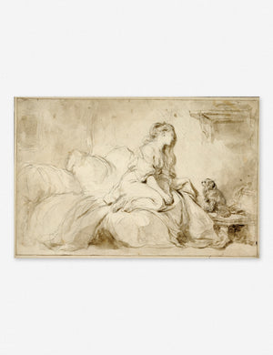 Oh! IF Only He Were as Faithful to Me black chalk and brush Wall Art by Jean-Honoré Fragonard