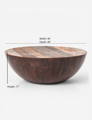 Dimensions on the Orseline wooden round coffee table