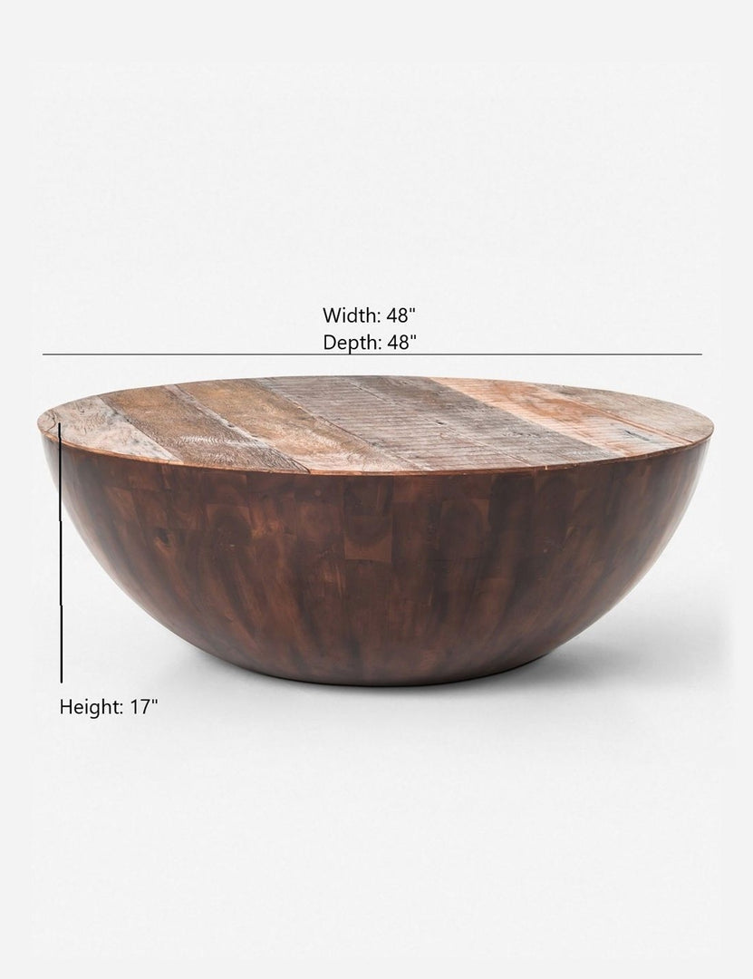 | Dimensions on the Orseline wooden round coffee table