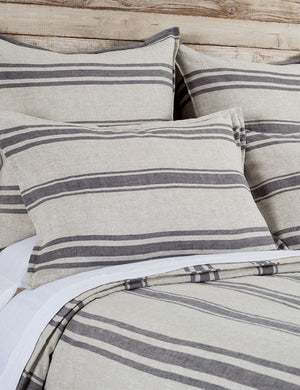 Jackson Linen flax and midnight striped Duvet by Pom Pom at Home