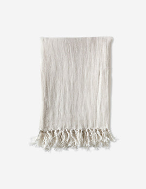 Montauk cream linen blanket with tasseled ends by pom pom at home