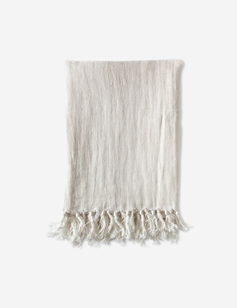 #color::cream #size::110--x-90- #size::90--x-90- | Montauk cream linen blanket with tasseled ends by pom pom at home