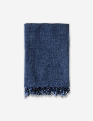 Montauk indigo blue linen blanket with tasseled ends by pom pom at home