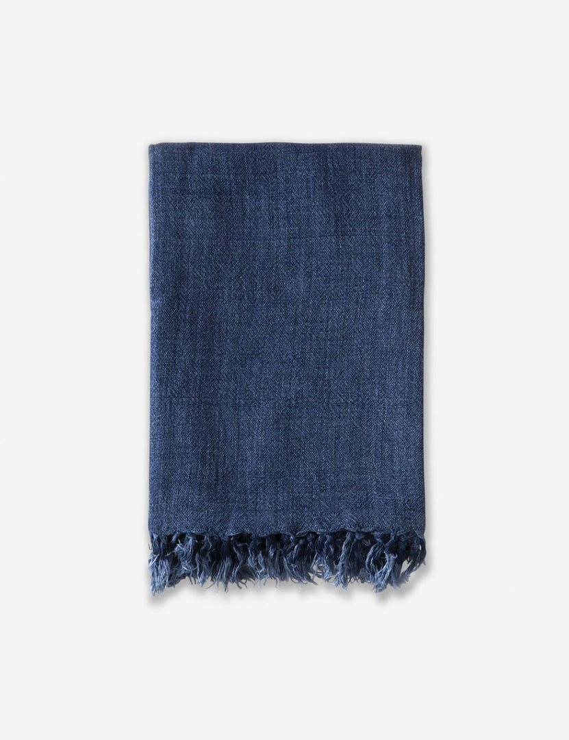 #color::indigo #size::110--x-90- #size::90--x-90- | Montauk indigo blue linen blanket with tasseled ends by pom pom at home