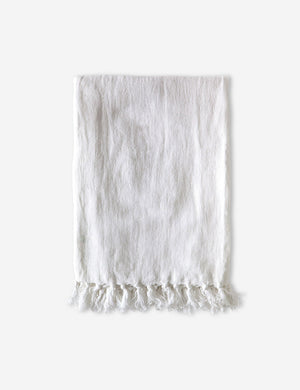 Montauk white linen blanket with tasseled ends by pom pom at home
