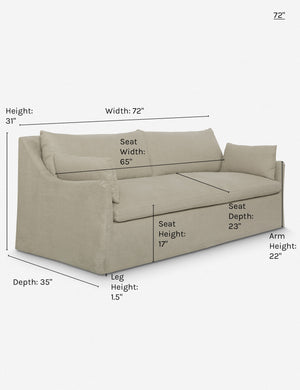 Dimensions on the 72 inch size Portola Flax linen Slipcover Sofa