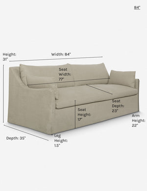 Dimensions on the 84 inch size Portola Flax linen Slipcover Sofa