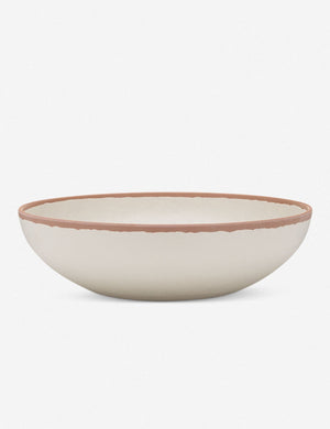 Tara Melamine and bamboo white Serving Bowl with a terracotta rim
