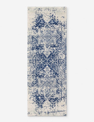 Prisha bohemian style distressed white and blue rug in its runner size