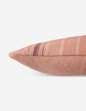 Side view of the Vadala long lumbar pink patterned pillow