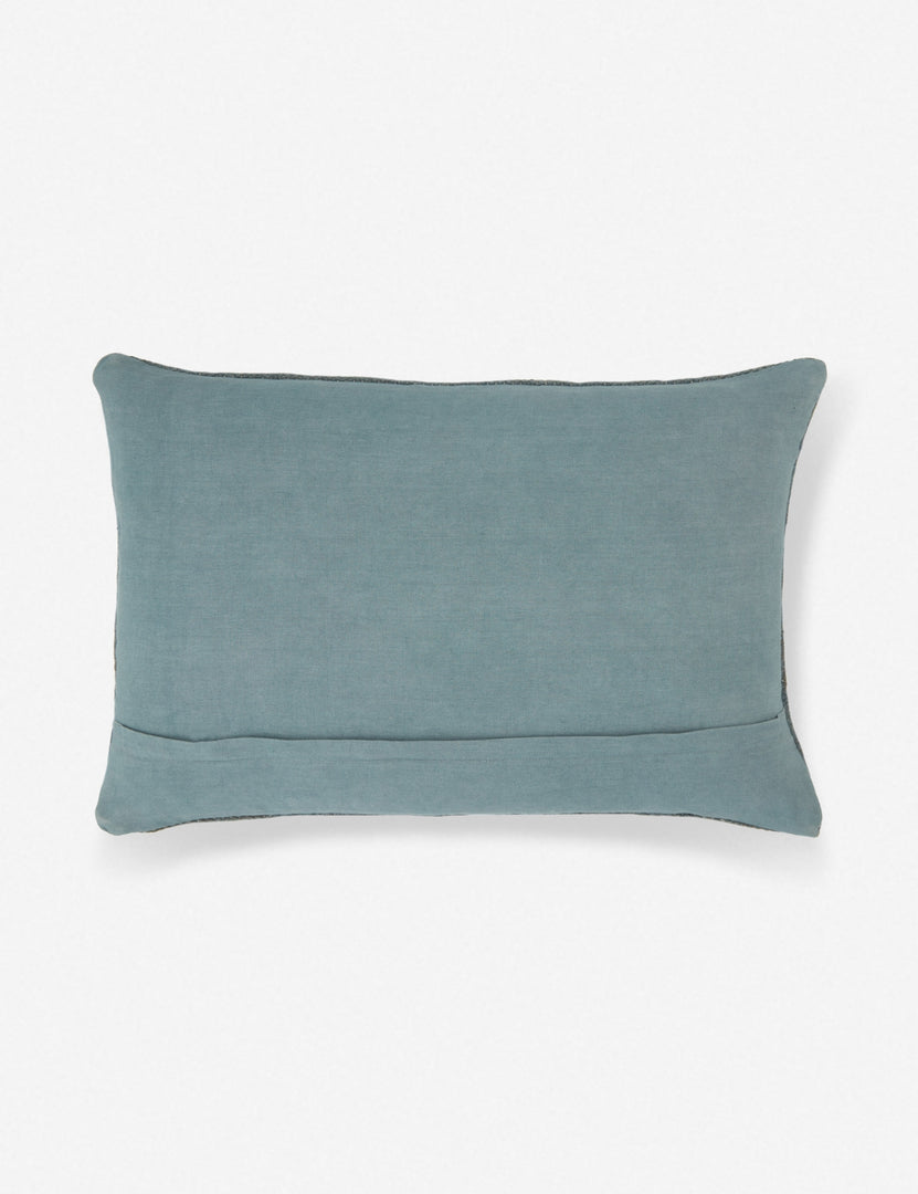 #color::blue #color::indigo #insert::down #insert::polyester | Rear view of the Indigo woven cotton boho and folk-inspired lumbar pillow with a wool front