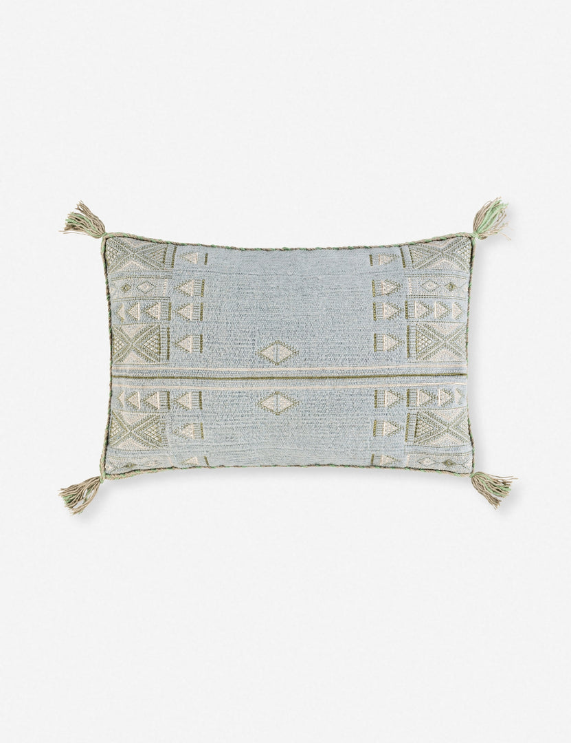 #insert::down #insert::polyester | Sylvia light blue elegant bohemian throw pillow with tassel corners and embroidery
