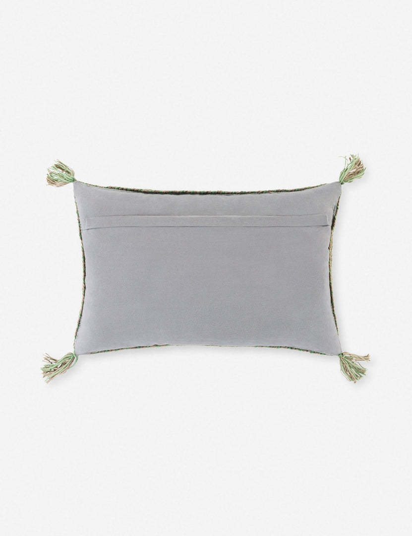 #insert::down #insert::polyester | Rear view of the Sylvia light blue elegant bohemian throw pillow with tassel corners and embroidery