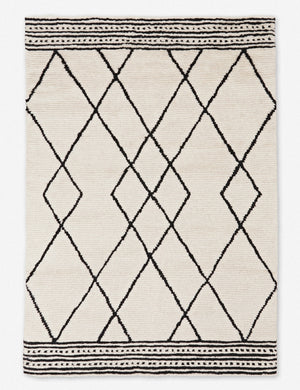 Rabina ivory morrocan style rug with a black diamond and striped pattern