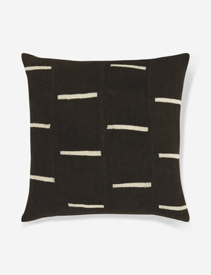 Rainey mudcloth black and white pillow with a hidden zipper and gray linen back