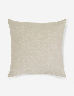 View of the gray linen back on the Rainey mudcloth ivory and black pillow with a hidden zipper