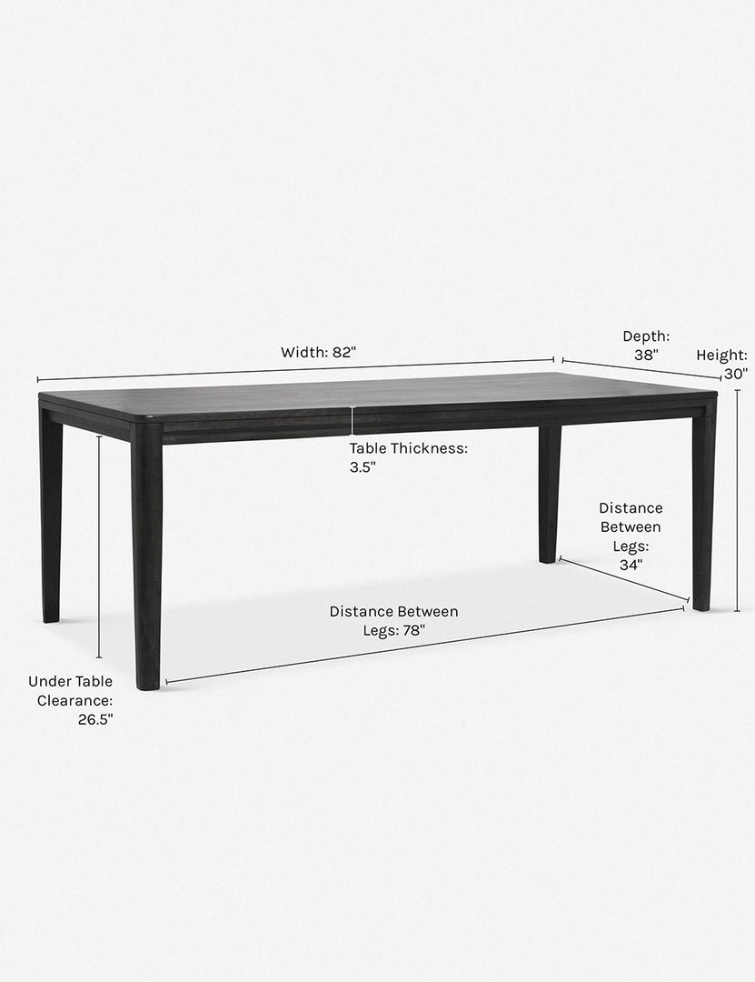 #color::black #size::82-W | Dimensions on the Reese black mango wood rectangular dining table.