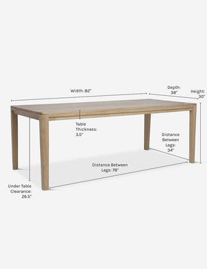 Dimensions on the Reese black oak wood rectangular dining table.