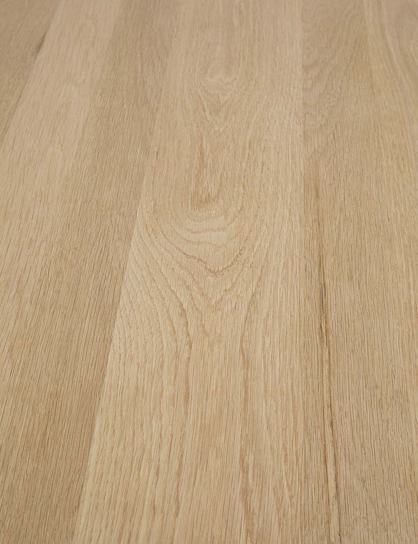 #color::oak #size::82-W | Detailed view of the oak wood on the Reese oak wood rectangular dining table.