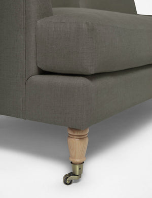 Wheeled legs on the Rivington Loden Gray Linen sofa