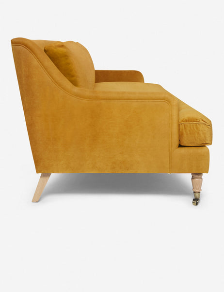 #size::72-W #size:84-W #color::goldenrod-velvet #size::96-W | Side of the Rivington goldenrod velvet sofa