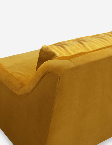 #size::72-W #size:84-W #color::goldenrod-velvet #size::96-W | Back corner of the Rivington goldenrod velvet sofa