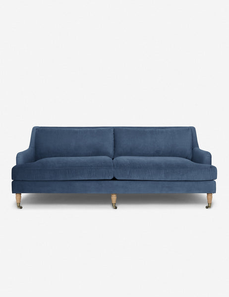 #size::72-W #size:84-W #color::harbor #size::96-W | Rivington Harbor Blue Velvet sofa with low, sloping arms by Ginny Macdonald