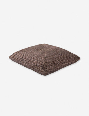Angled view of the Candess dark gray bohemian style jute Floor Pillow