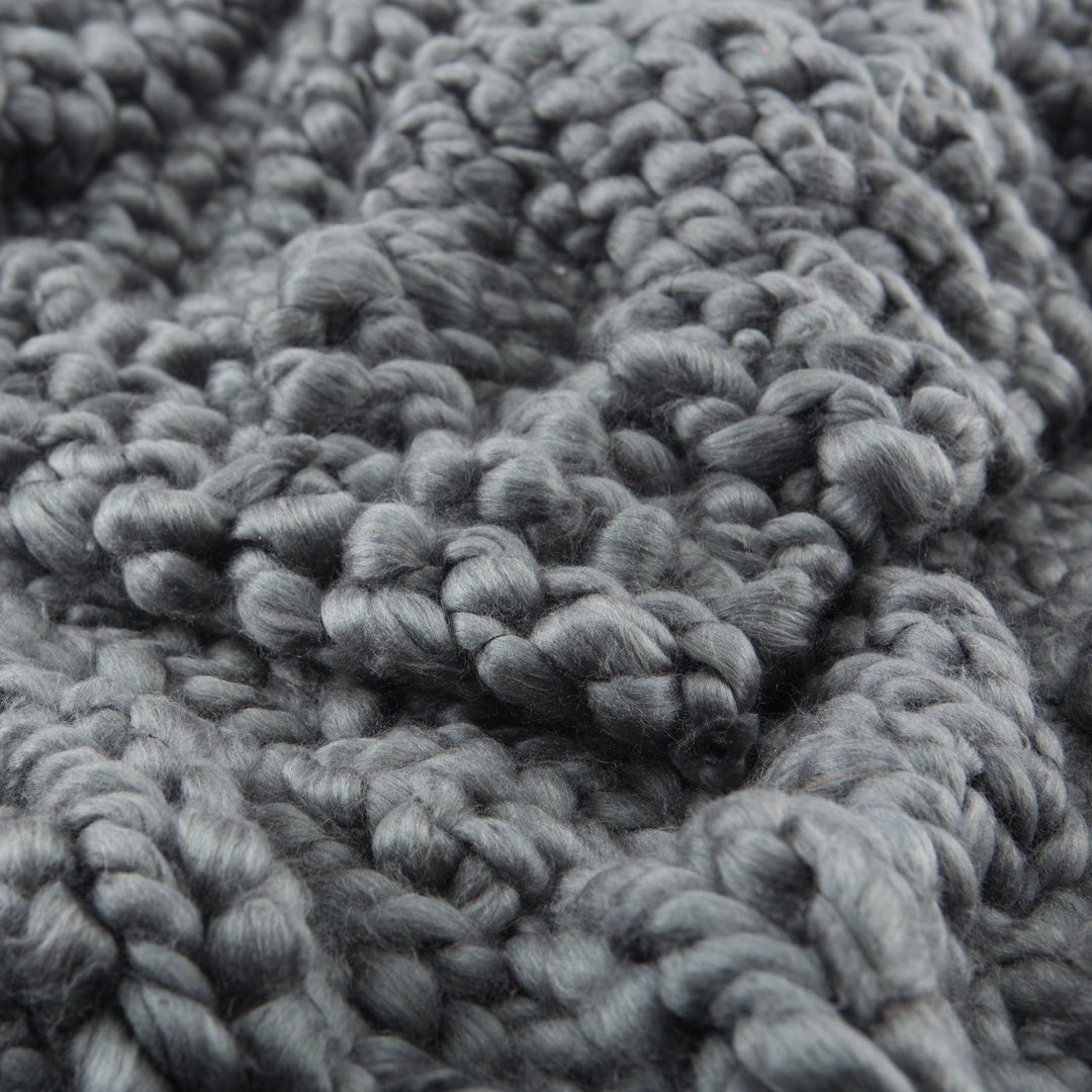 #color::flint-gray | Close-up of the Sable flint gray ultra-chunky throw blanket by Nikki Chu