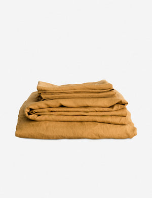 European Flax Linen mustard orange Sheet Set by Cultiver