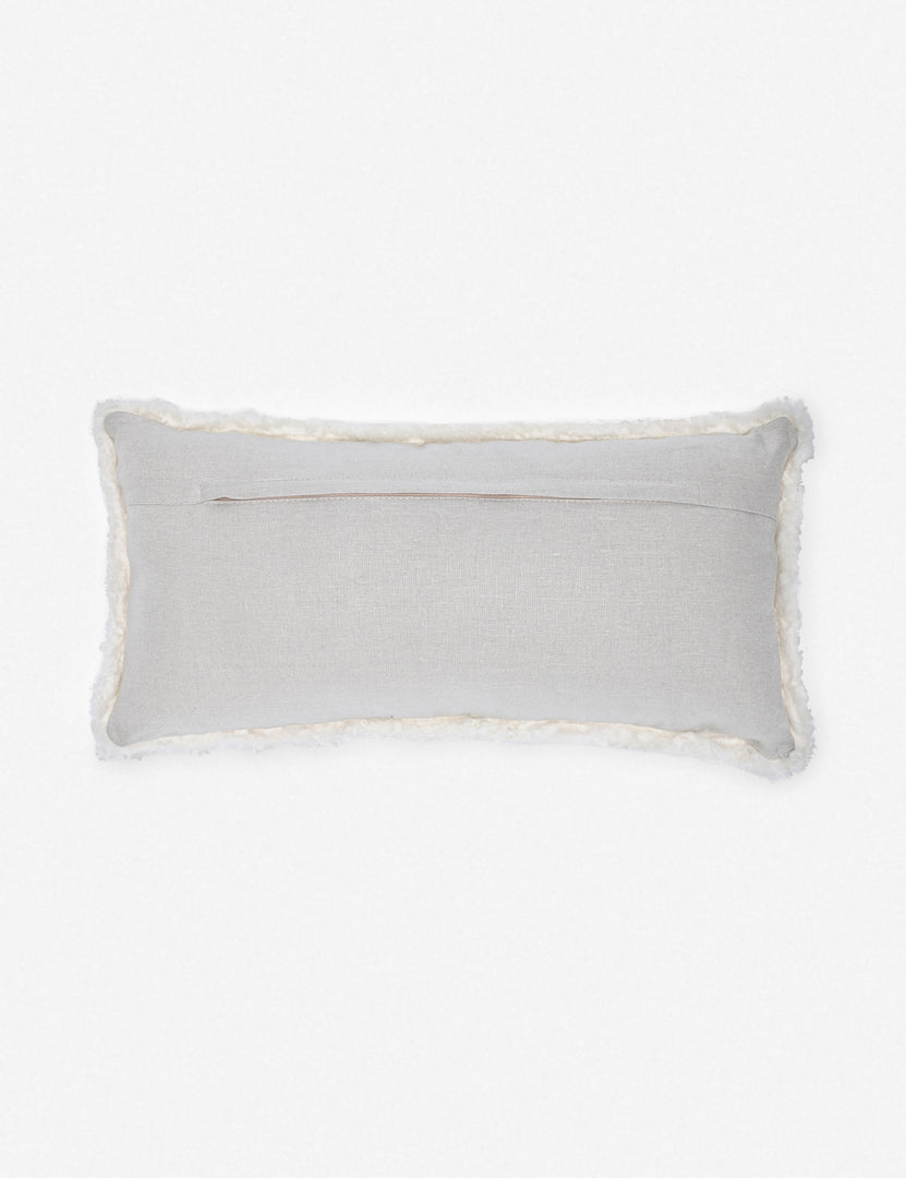 | View of the back and zip closure on the Samaire shearling white plush lumbar pillow