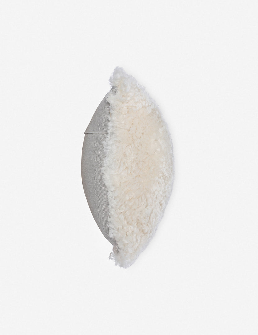 | Side view of the Samaire shearling white plush lumbar pillow