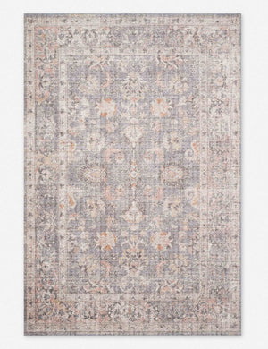 Roze grey and apricot power-loomed rug with medallion patterns
