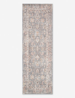Roze grey and apricot power-loomed rug with medallion patterns in its runner size